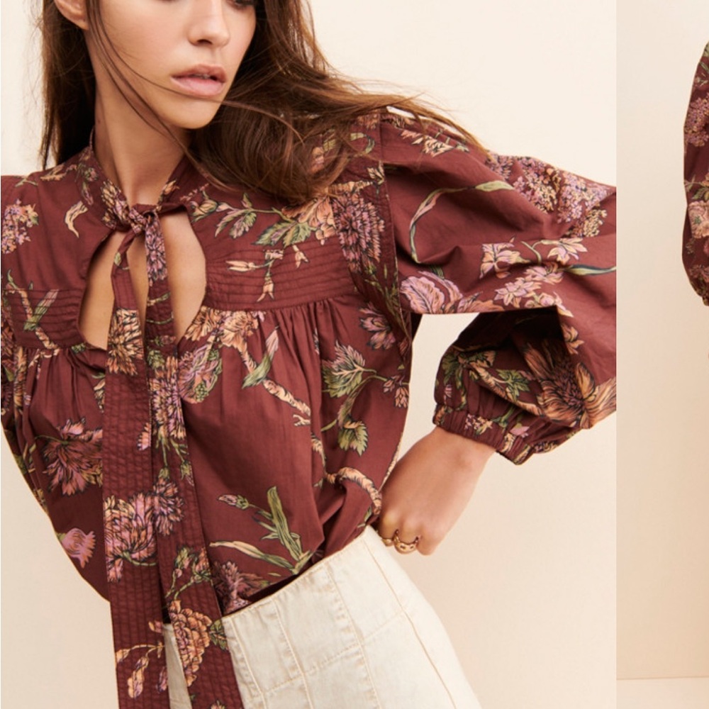 Love the label printed earthy floral blouse size XS NWT Msrp 225$